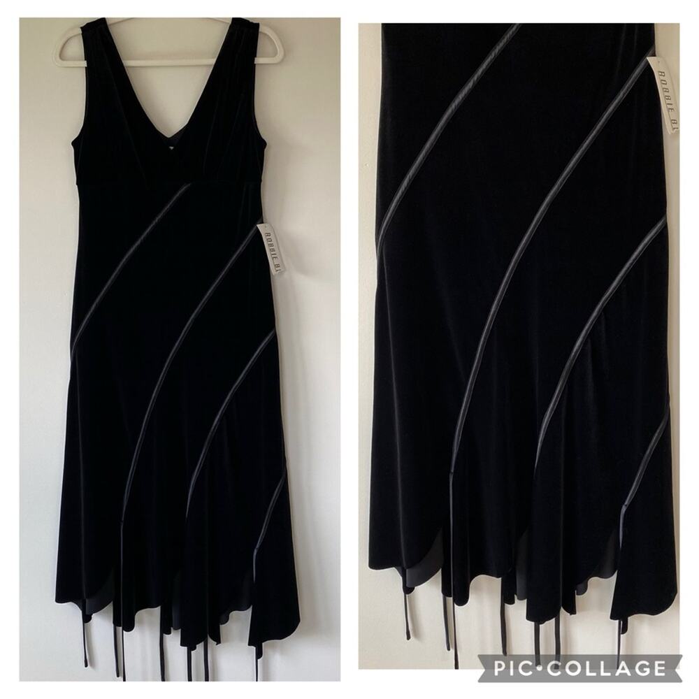 VTG NWT Bobbie Bee Velvet Asymmetrical Hem Dress Black Whimsigoth Dark Romantic